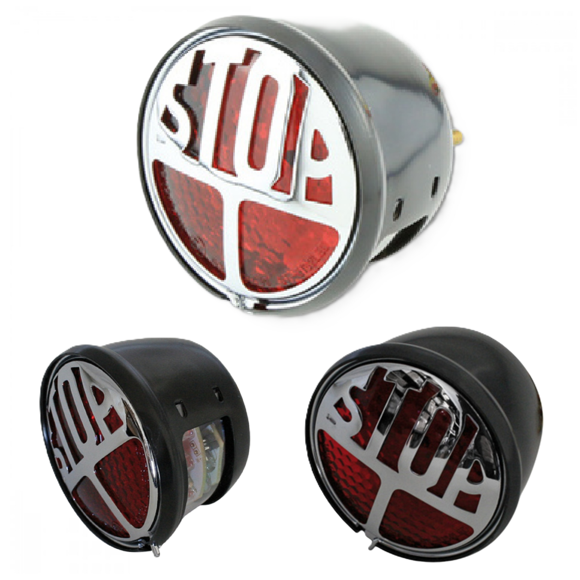 SHIN-YO STOP LED Rücklicht schwarz rotes Glas – Motorrad Universal Rücklicht Ersatzteil
